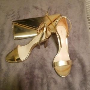 Gold aldo heels and clutch